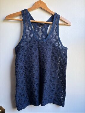 Banana Republic Navy Blue Open-Knit Crochet Tank Top